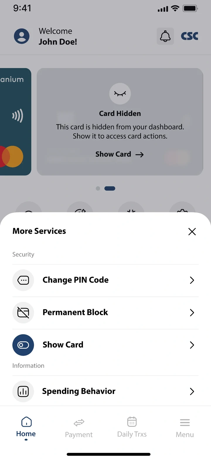 More services, card hidden