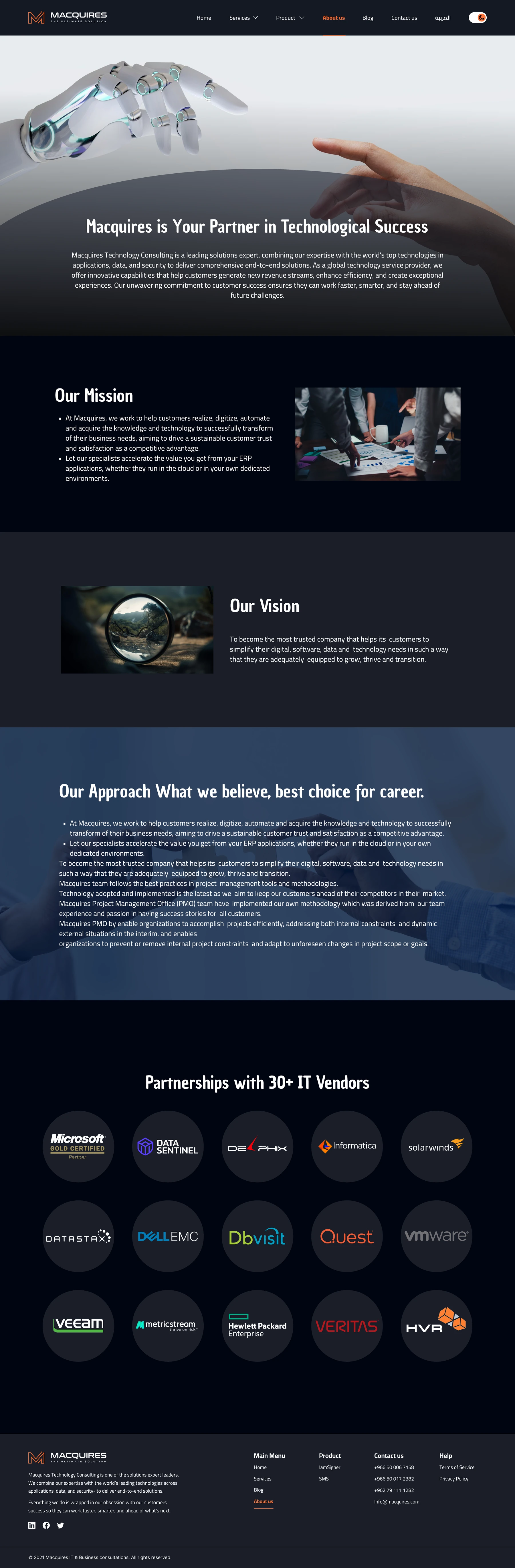 About: mission and vision, dark mode